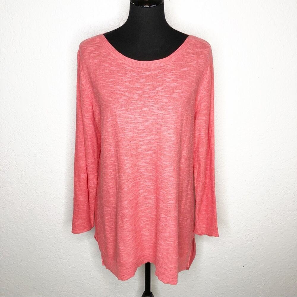 Eileen Fisher coral pink linen blend burnout tunic sweater size Large